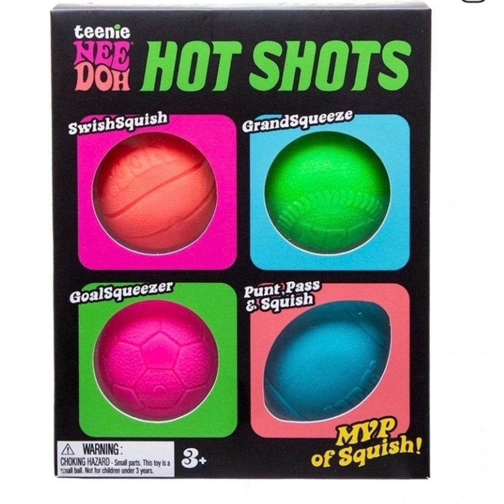 Hot Shots Sports Squish Toy Set - Pink, Green, Blue, Orange